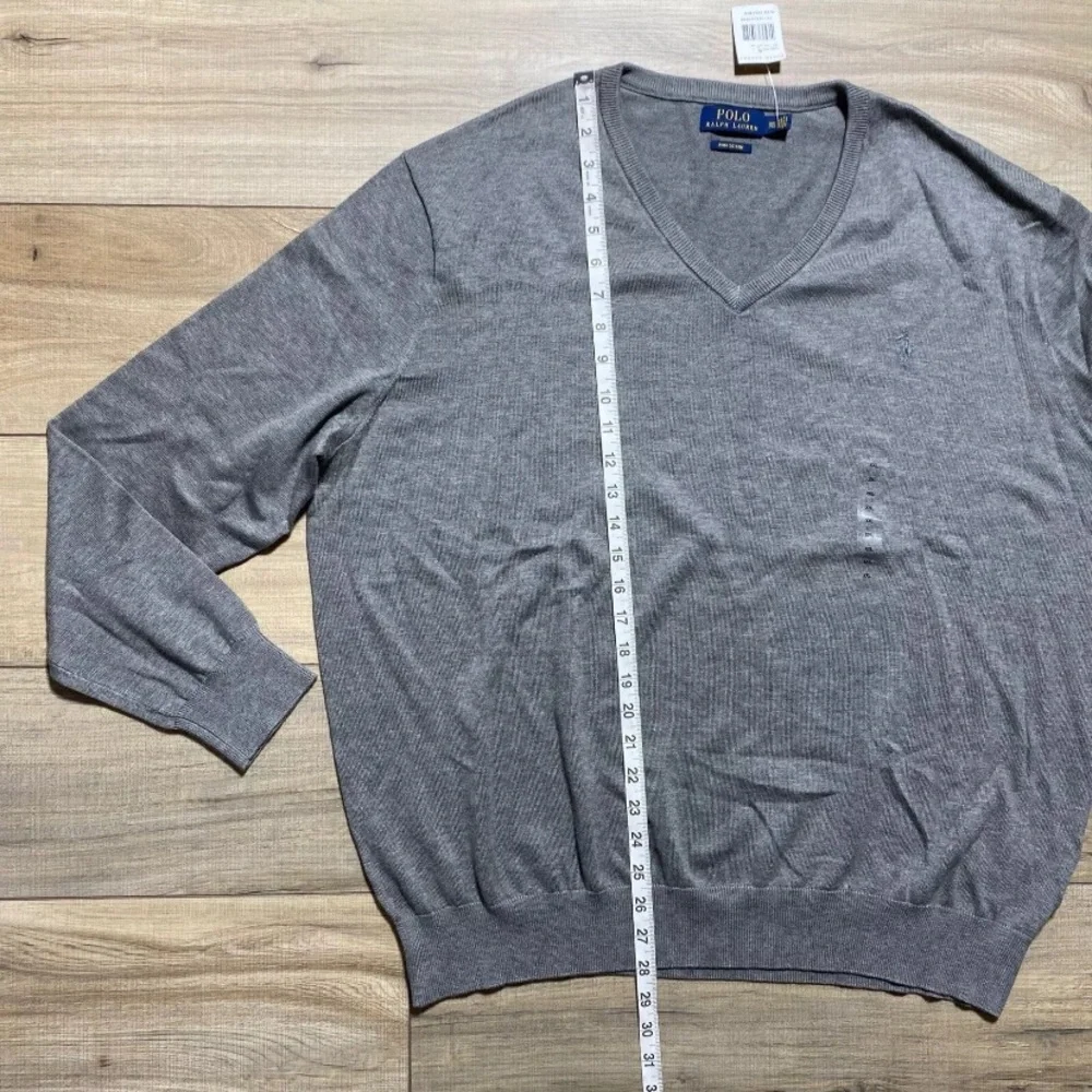 Polo Ralph Lauren Men’s Pima Cotton V-Neck‎ Long Sleeve Sweater Gray Size XXL